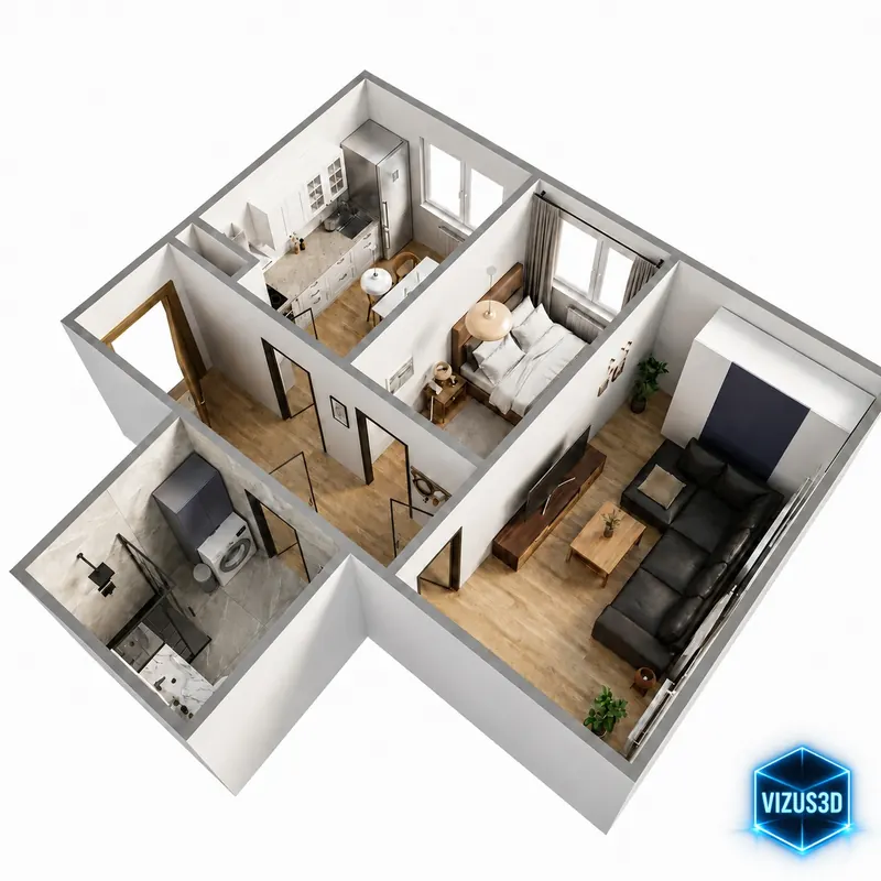 3D plan of the flat at 37 Żeromskiego St — second view