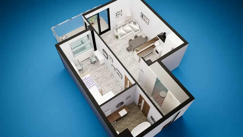 3D plan of a flat — view from above