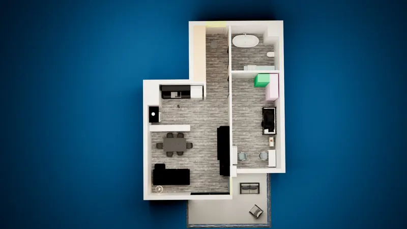 3D plan of a flat seen from above