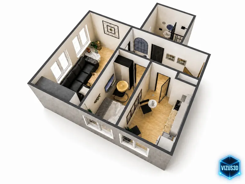 3D plan of the flat at 37 Żeromskiego St, Gdynia